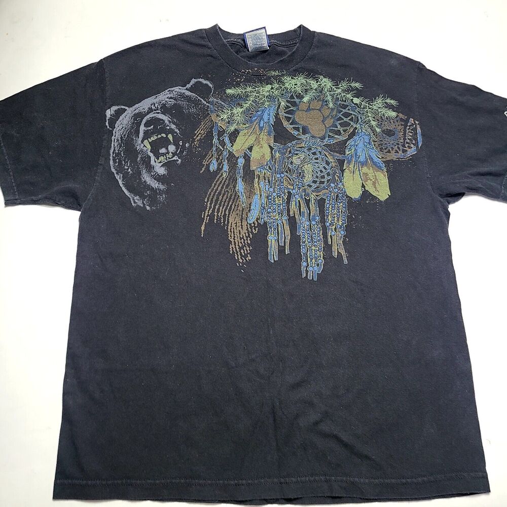 Vintage Polar Graphics USA Grizzly Bear Native Dreamcatcher T-shirt Size XL